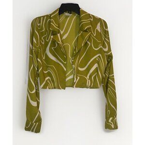 Le Lis Green Cropped Long Sleeve Open Front Jacket Cardigan Sz M